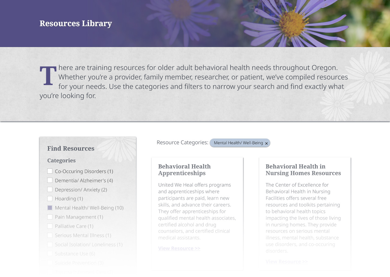 Screenshot of OCEBHA Resources Library page